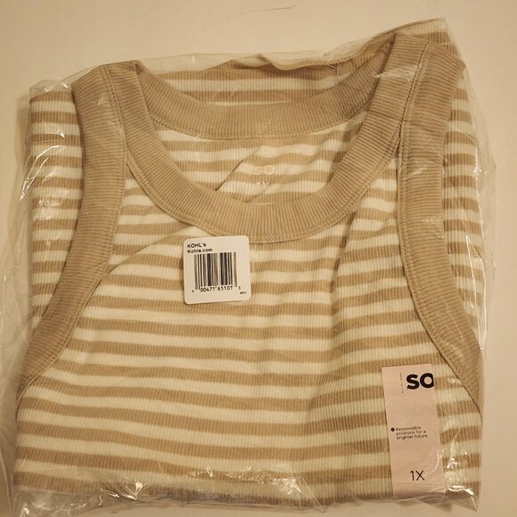 SO Cream Colored High Neck Rib Tank Top - 1X - Picture 2 of 4